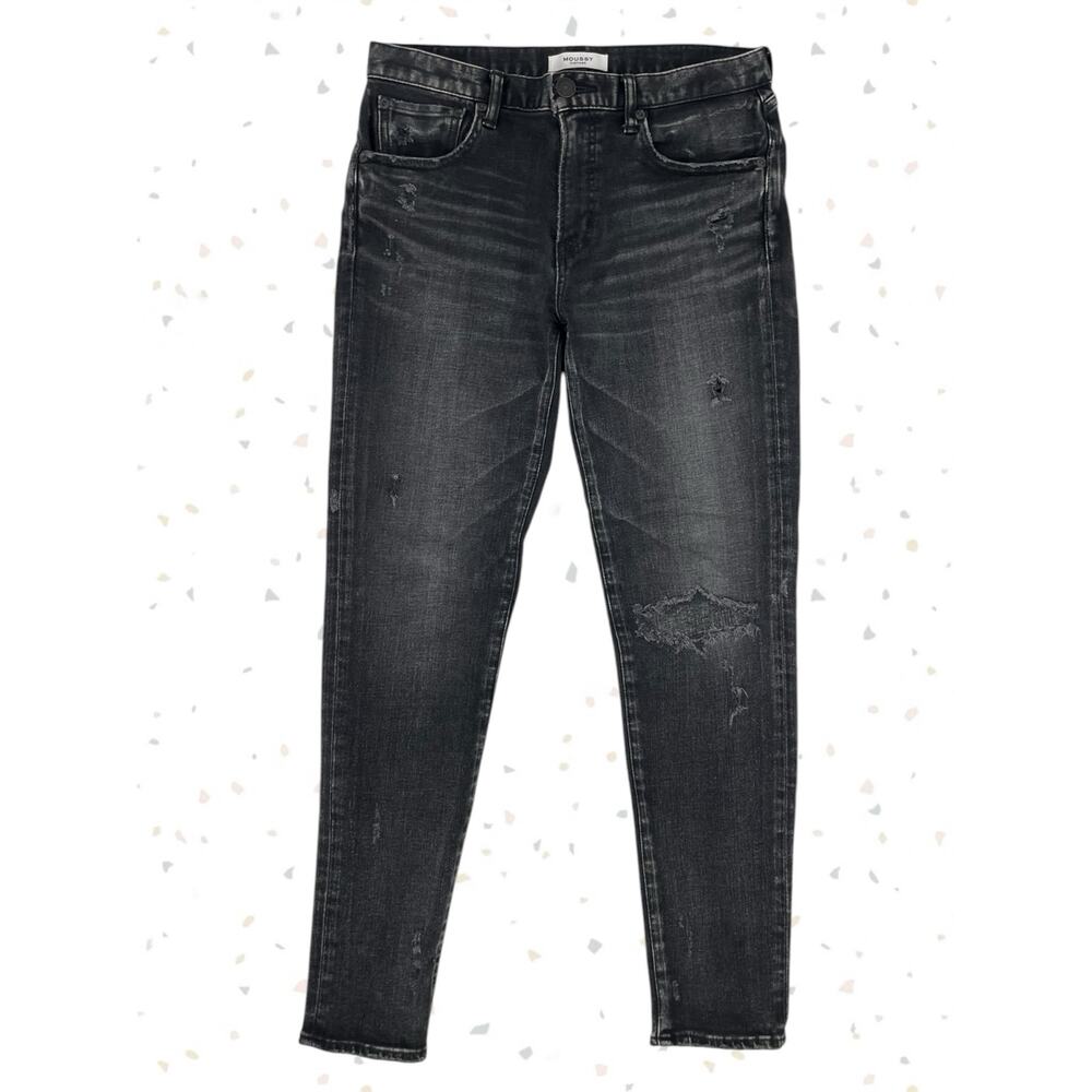 Moussy Vintage Lenwood Black Wash Skinny Jeans Distressed Patched Denim Size 27